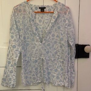 Eddie Bauer White and Blue Floral Blouse